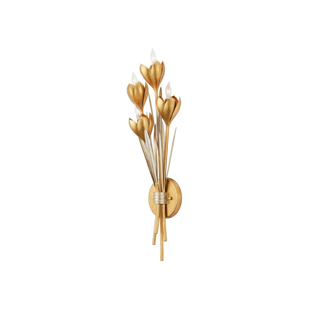 Currey and Company 5000-0289 Hortensia Wall Sconce in Contemporary Gold Leaf/Contemporary Gold/Contemporary Silver Leaf