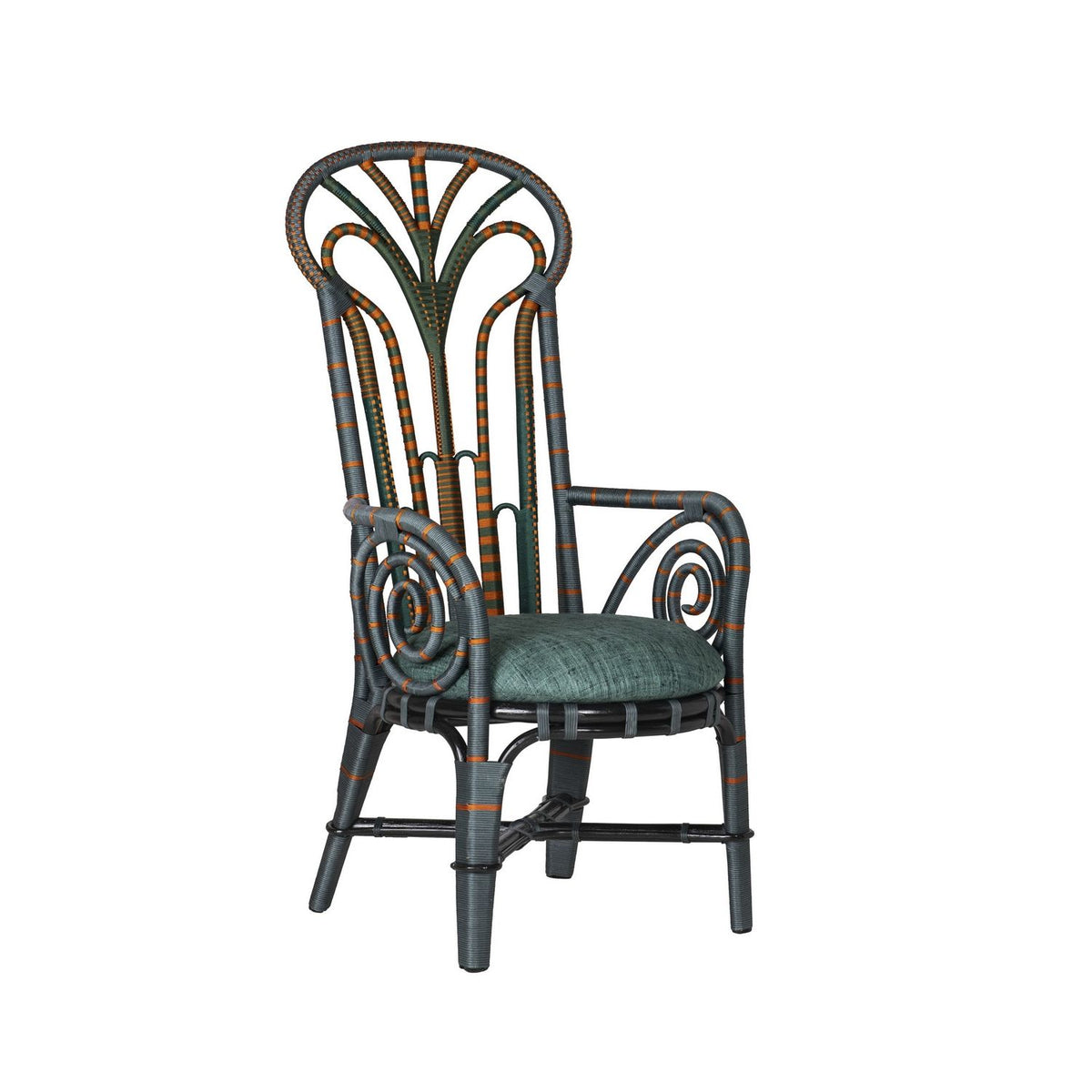 Currey and Company 7000-1052 Benin Throne Armchair in Green/Orange