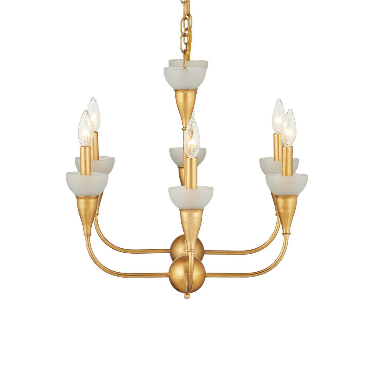 Currey and Company 9000-1329 Aurelia Frost Rectangular Chandelier in Contemporary Gold Leaf/Contemporary Gold/Frosted