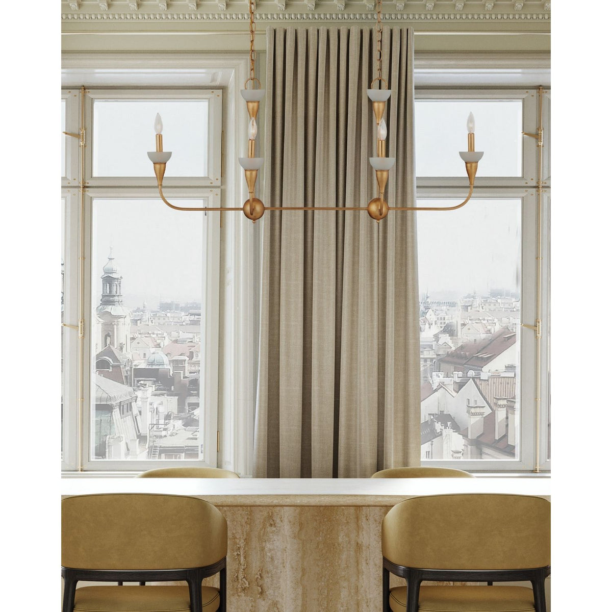 Currey and Company 9000-1329 Aurelia Frost Rectangular Chandelier in Contemporary Gold Leaf/Contemporary Gold/Frosted
