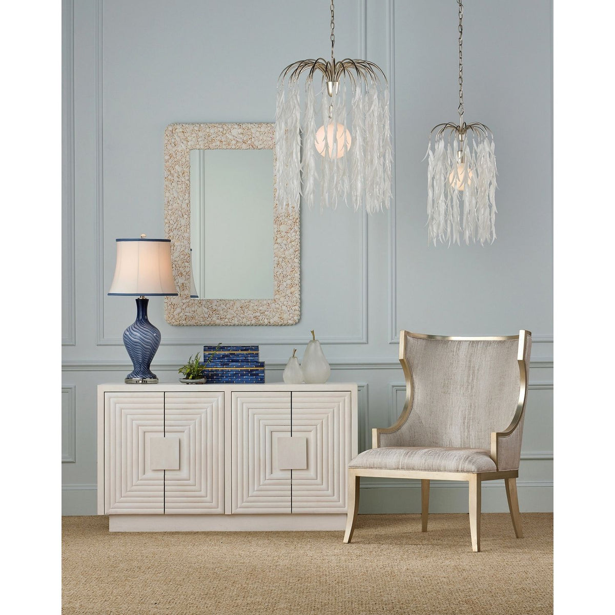 Currey and Company 9000-1335 Glen Arbor Pendant in White/Contemporary Silver Leaf/Contemporary Silver