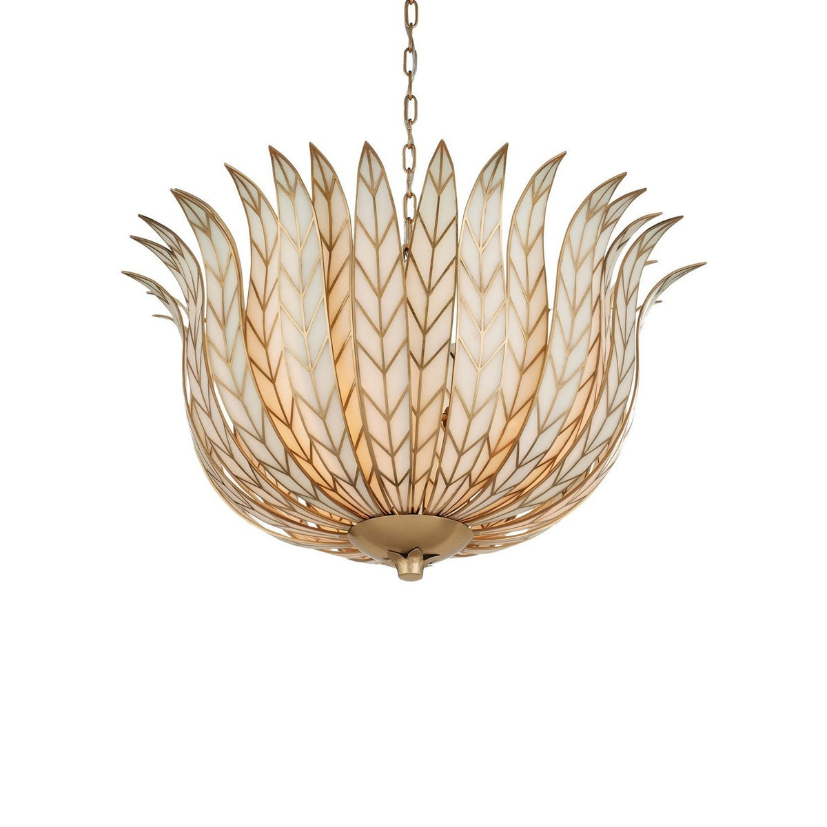 Currey and Company 9000-1356 Lamina Chandelier in Antique Brass/Off-White