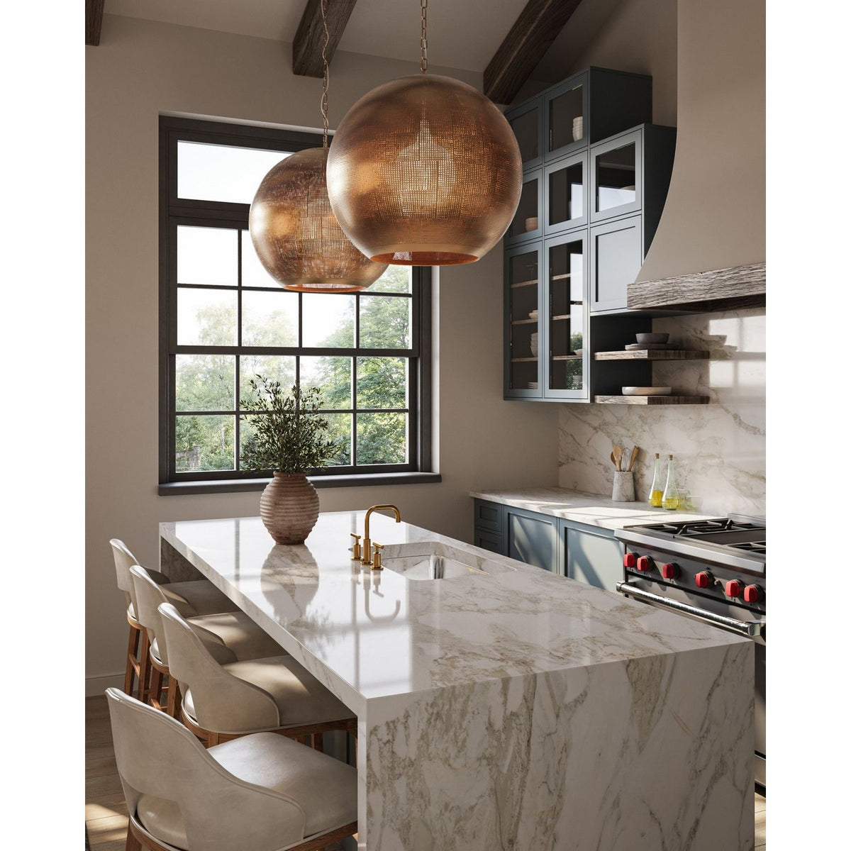 Currey and Company 9000-1363 Buckram Orb Pendant in Antique Brass