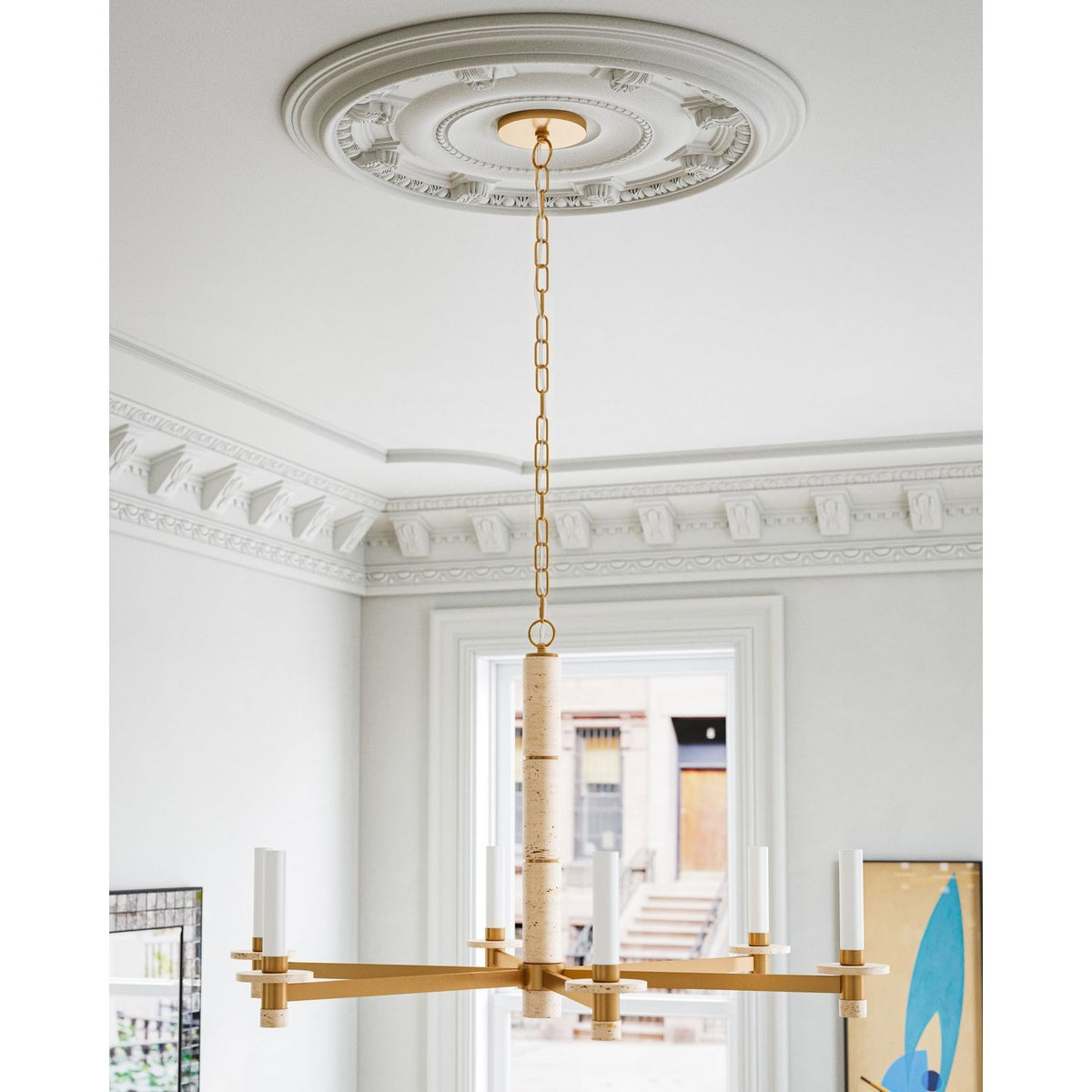 Currey and Company 9000-1369 Marcelo Chandelier in Natural/Antique Brass/White