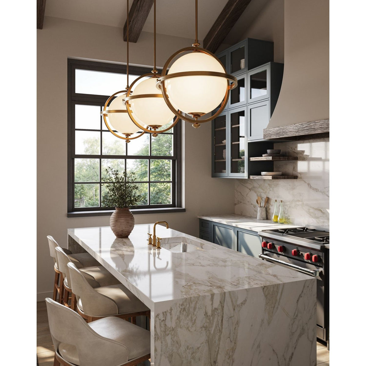 Currey and Company 9000-1373 Astral Pendant in White/Brass