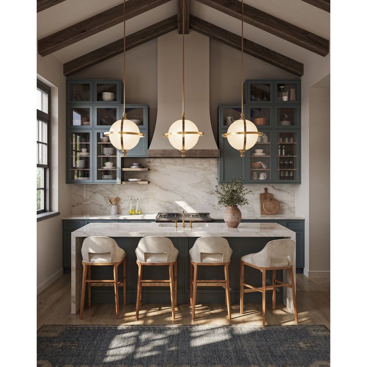 Currey and Company 9000-1373 Astral Pendant in White/Brass