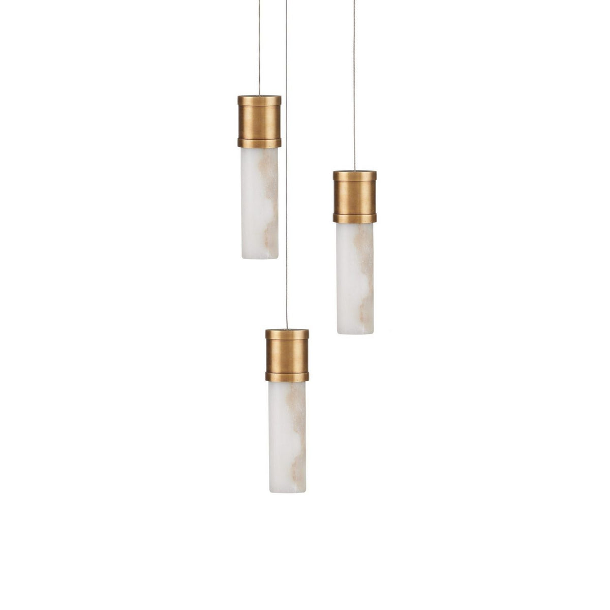 Currey and Company 9000-1380 Cannula 3-Light Round Multi-Drop Pendant in Vintage Brass/White/Silver