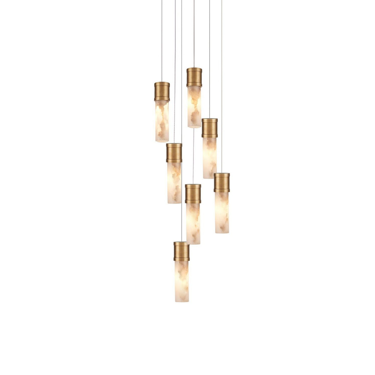 Currey and Company 9000-1381 Cannula Round Multi-Drop Pendant in Vintage Brass/White/Silver