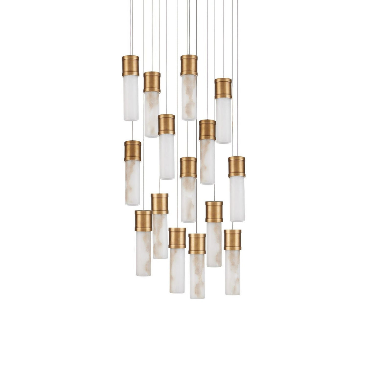 Currey and Company 9000-1382 Cannula Round Multi-Drop Pendant in Vintage Brass/White/Silver