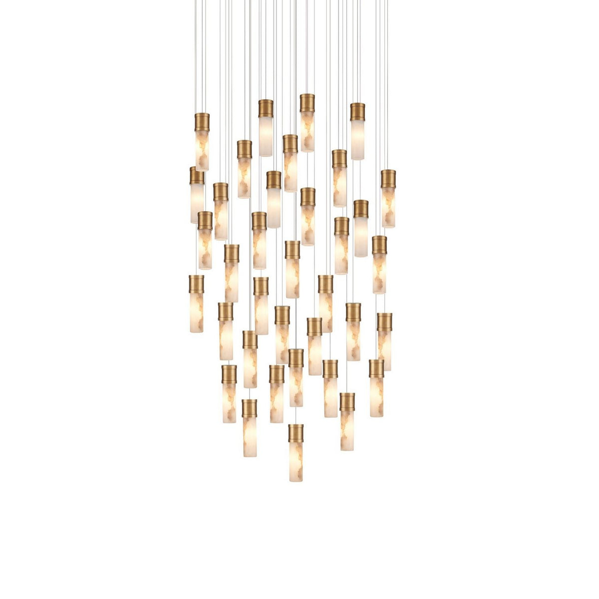 Currey and Company 9000-1385 Cannula Round Multi-Drop Pendant in Vintage Brass/White/Silver