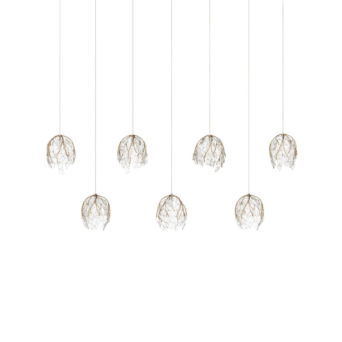 Currey and Company 9000-1394 Banyan Linear Multi-Drop Pendant in Antique Brass/Clear/Silver