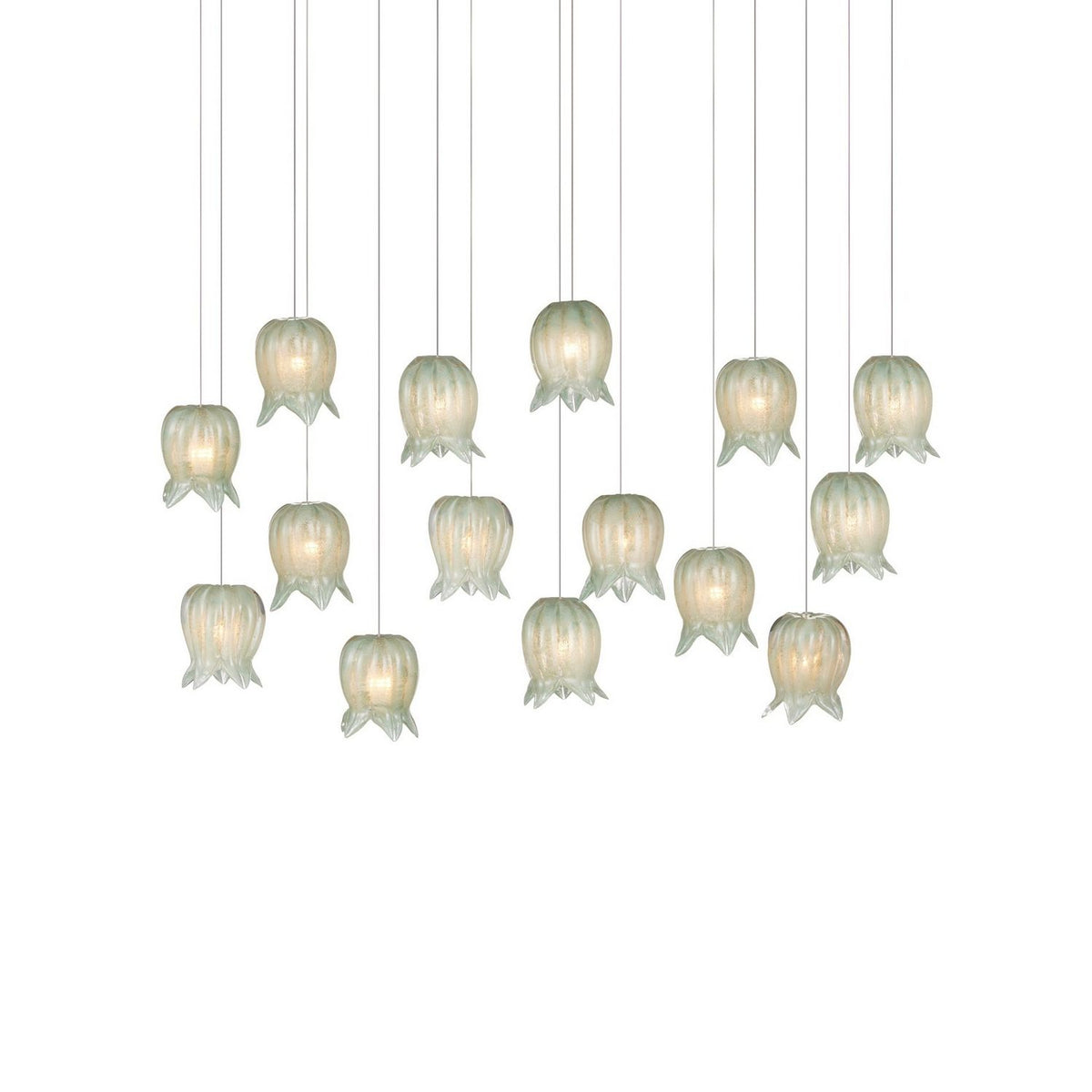 Currey and Company 9000-1399 Polpo Linear Multi-Drop Pendant in Green/Silver
