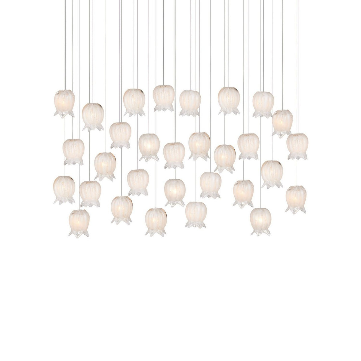Currey and Company 9000-1408 Polpo Linear Multi-Drop Pendant in White/Silver