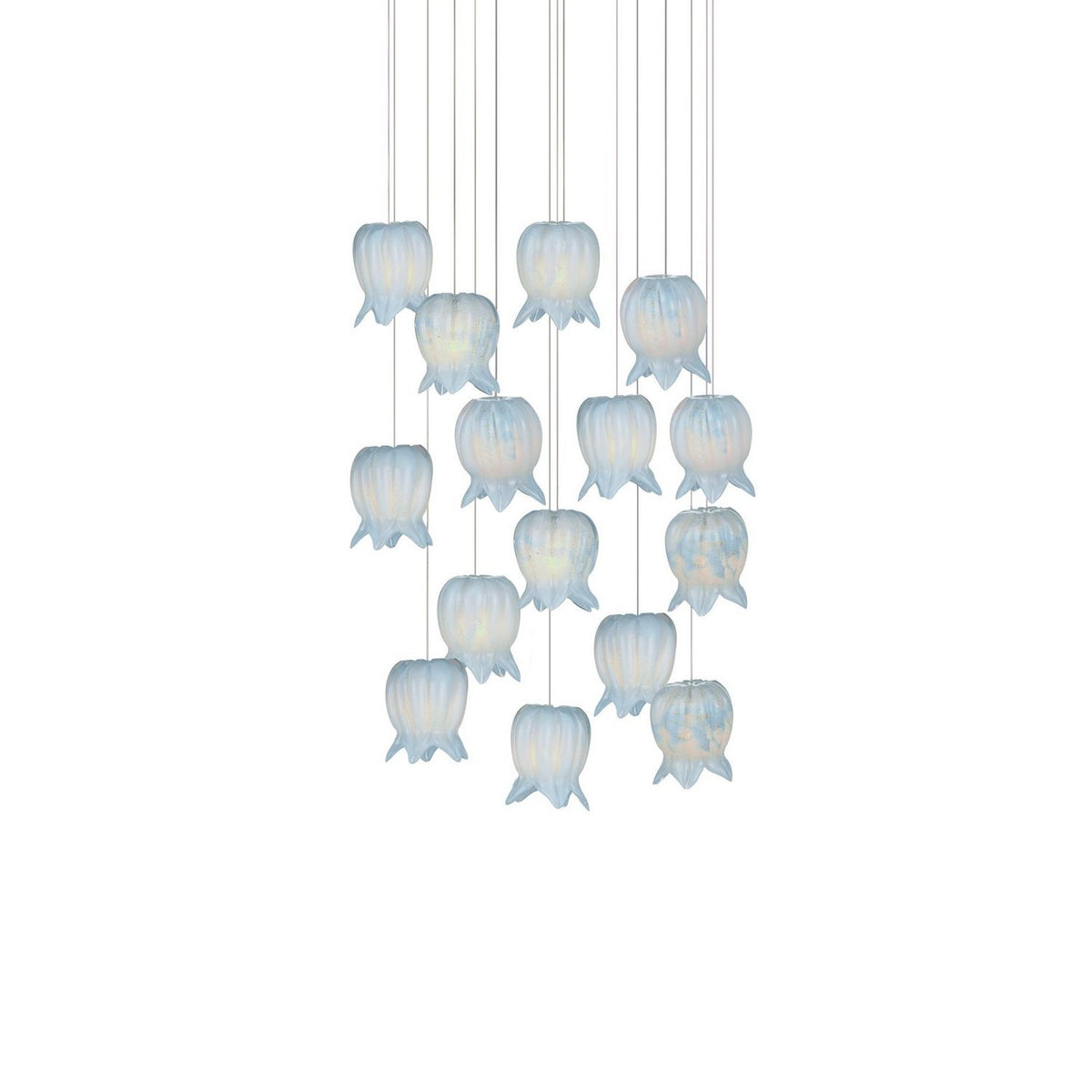 Currey and Company 9000-1414 Polpo Round Multi-Drop Pendant in Blue/Silver
