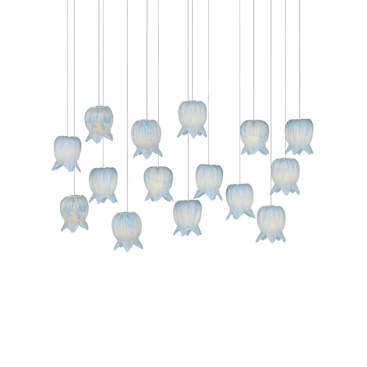 Currey and Company 9000-1415 Polpo Linear Multi-Drop Pendant in Blue/Silver
