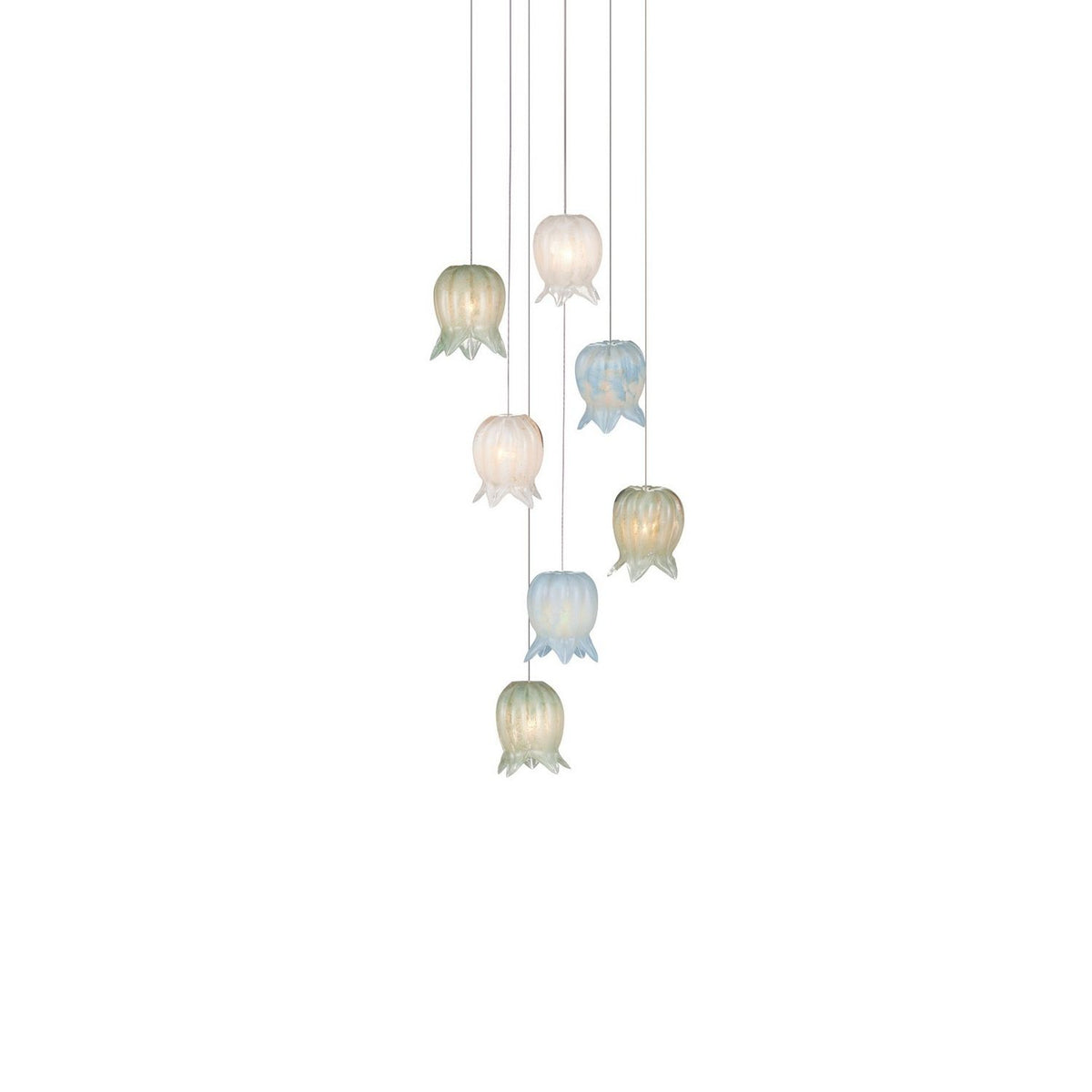 Currey and Company 9000-1420 Polpo Round Multi-Drop Pendant in Blue/Green/White/Silver