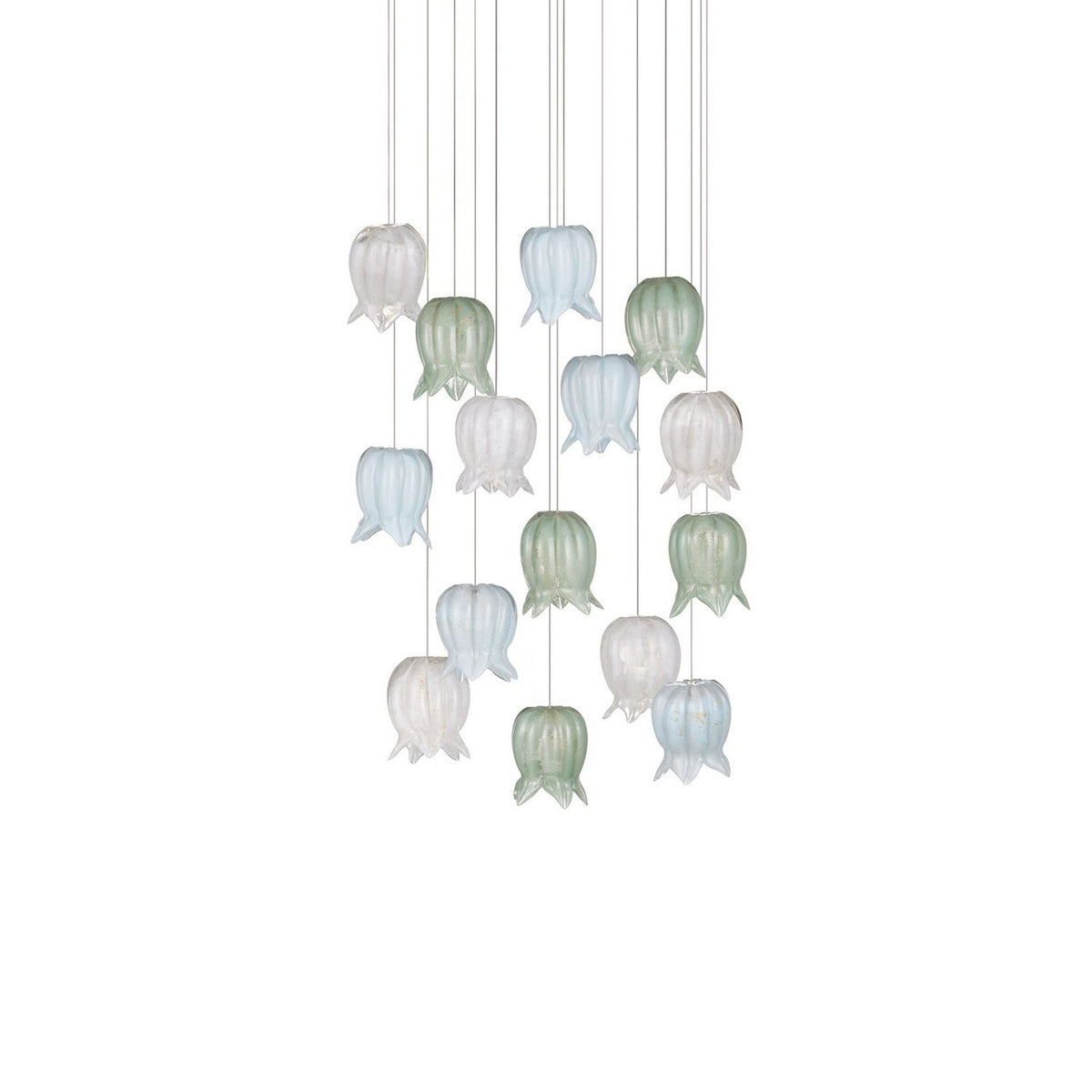 Currey and Company 9000-1421 Polpo Round Multi-Drop Pendant in Blue/Green/White/Silver