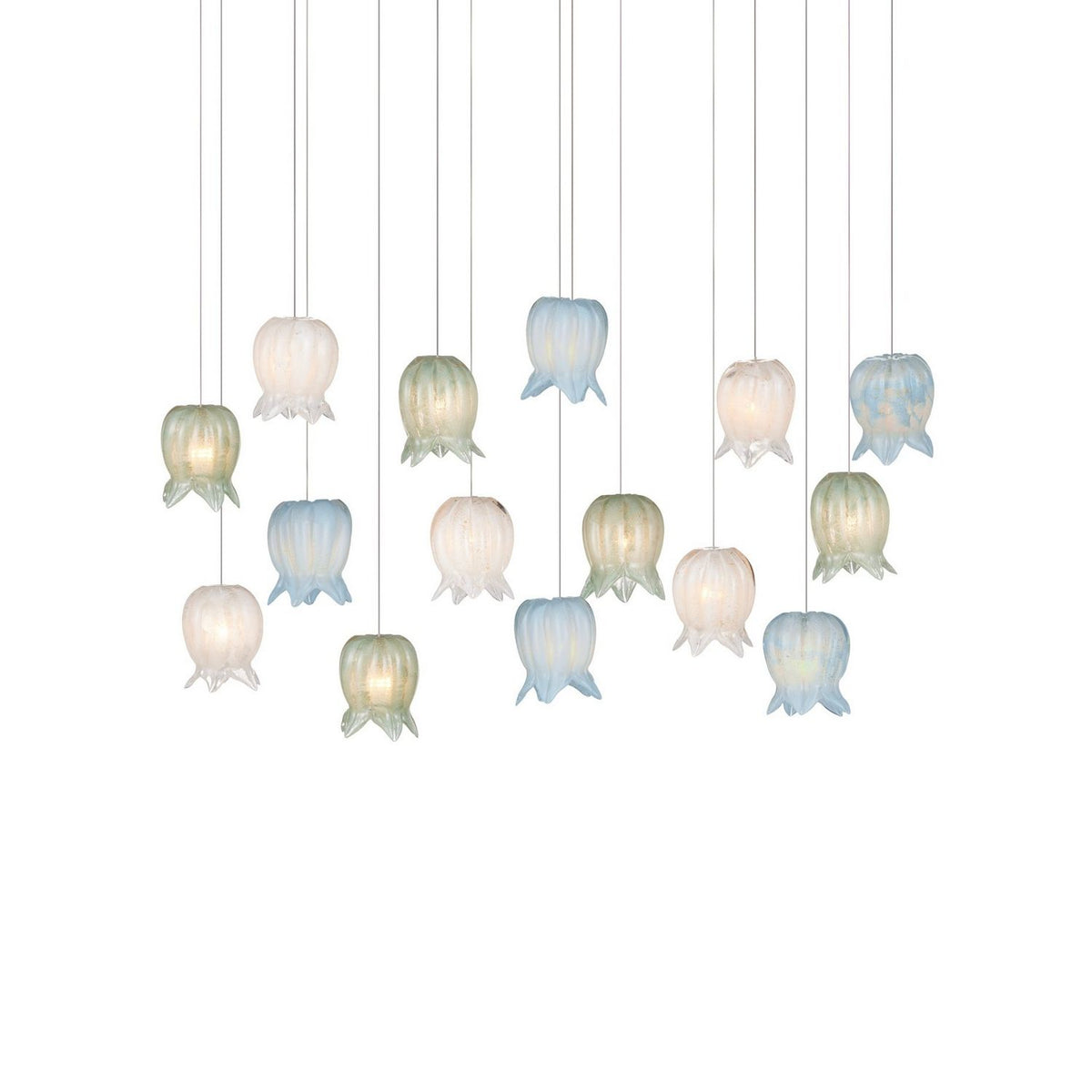 Currey and Company 9000-1422 Polpo Linear Multi-Drop Pendant in Blue/Green/White/Silver