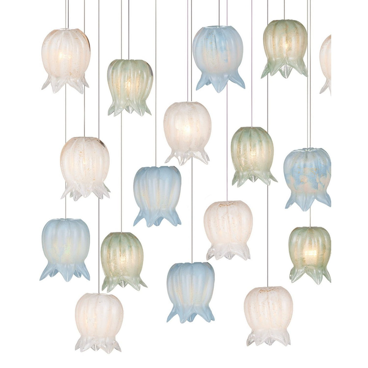 Currey and Company 9000-1423 Polpo Linear Multi-Drop Pendant in Blue/Green/White/Silver