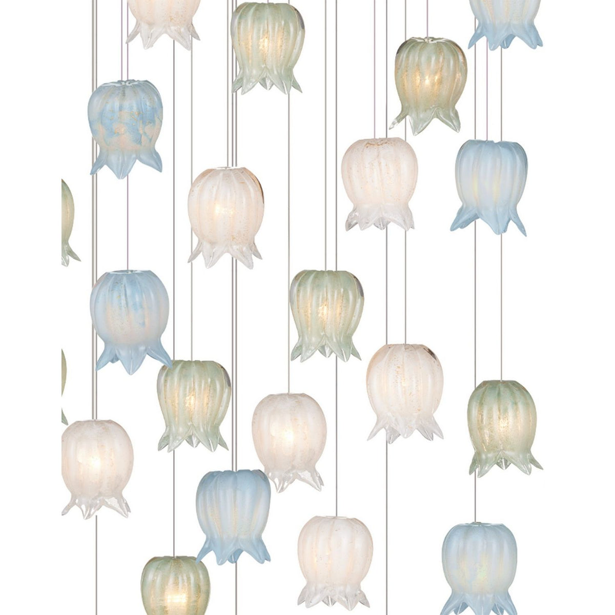 Currey and Company 9000-1424 Polpo Round Multi-Drop Pendant in Blue/Green/White/Silver