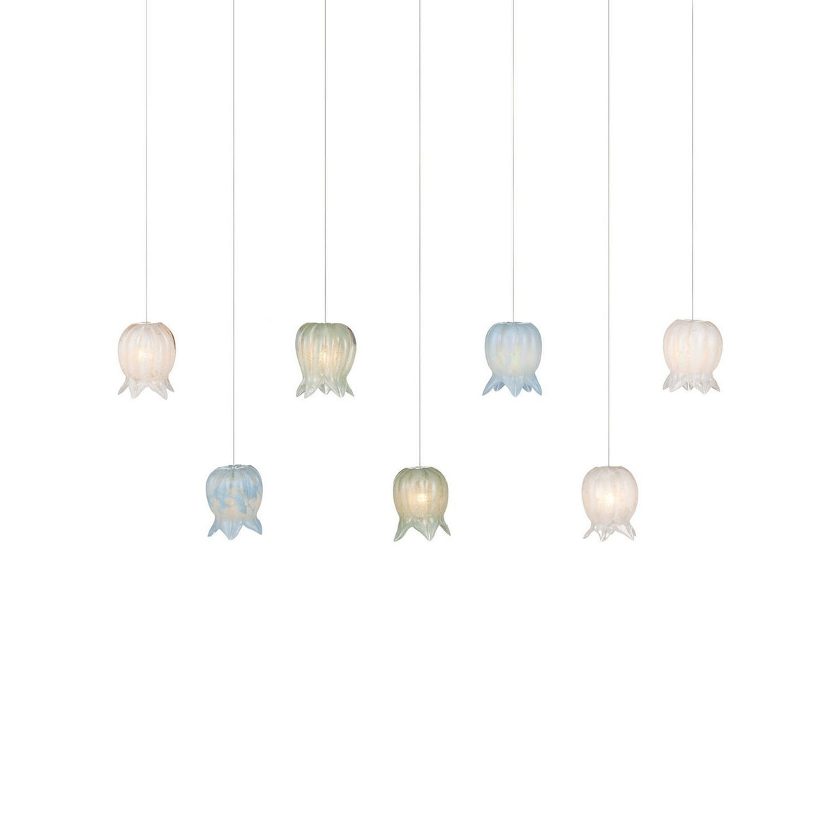 Currey and Company 9000-1425 Polpo Linear Multi-Drop Pendant in Blue/Green/White/Silver