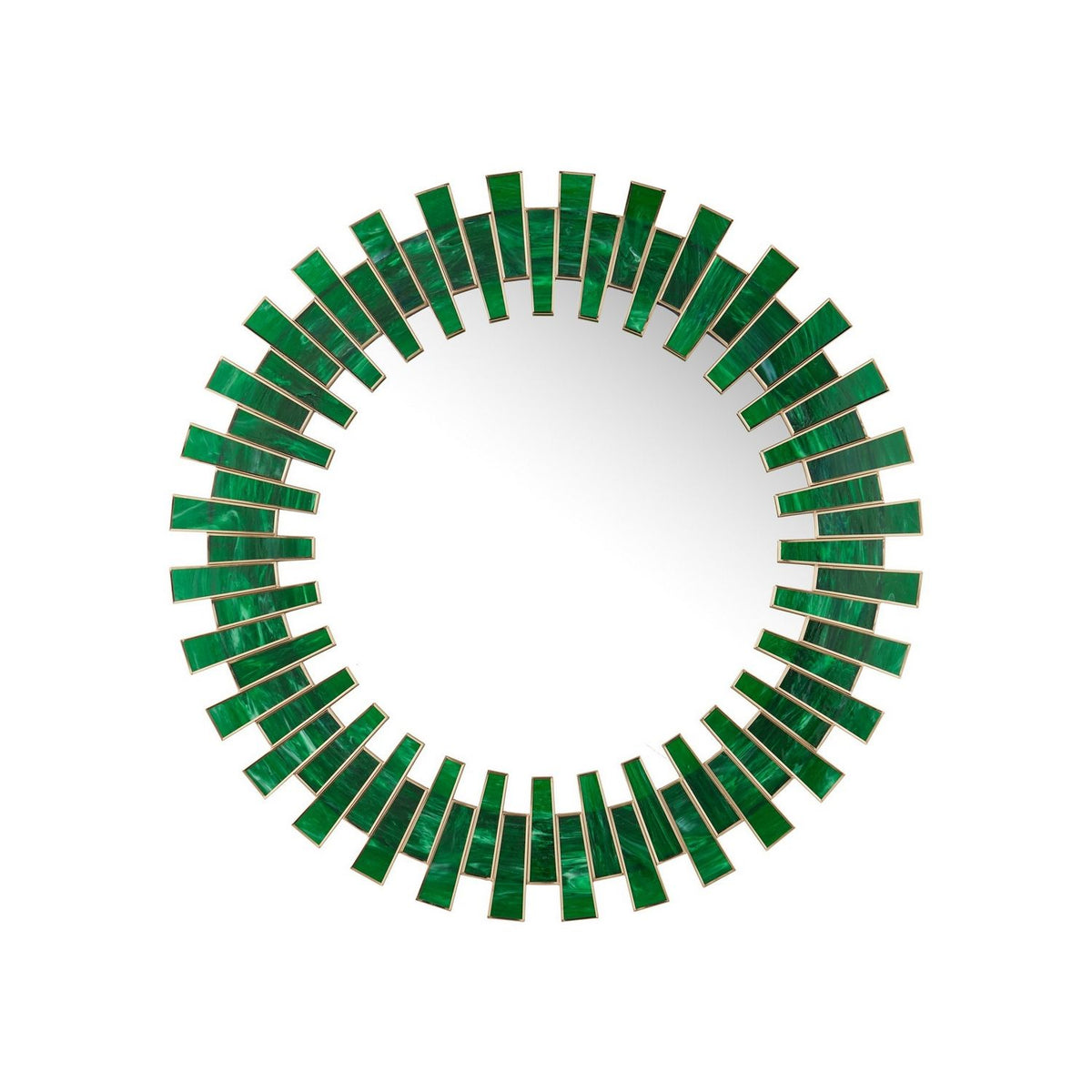 Currey and Company 1000-0170 Glasdele Round Mirror in Green/Antique Brass