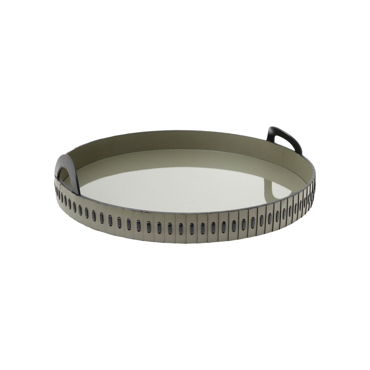 Currey and Company 1200-1146 Cuoio Round Tray in Green/Black