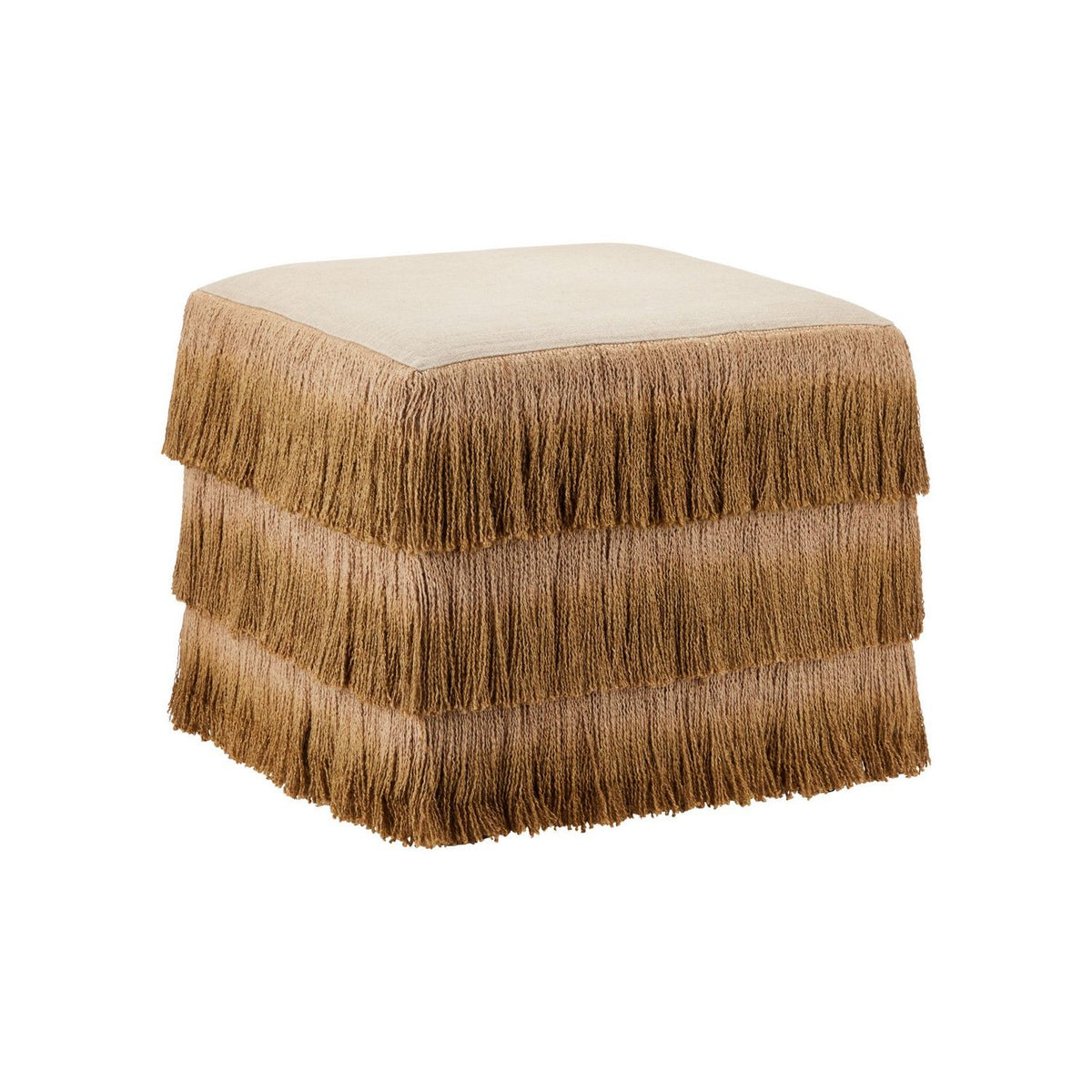 Currey and Company 7000-1302 Jute Fringe Ottoman in Bronze/Beige