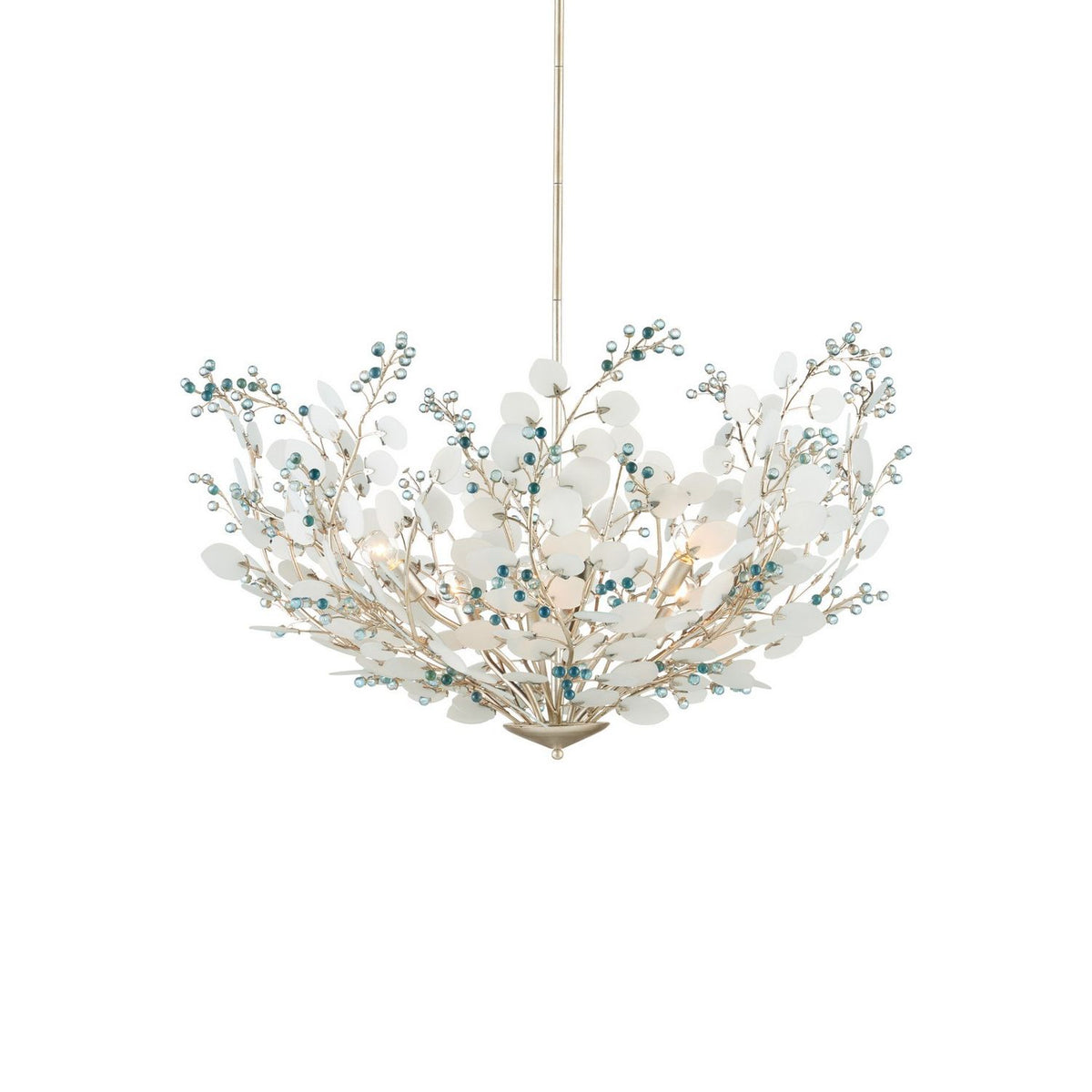 Currey and Company 9000-1426 Winterberry Chandelier in Frosted/Blue/Contemporary Silver Leaf