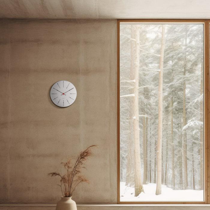 Arne Jacobsen Clocks 43640 Bankers Wall Clock in White/Black/Red