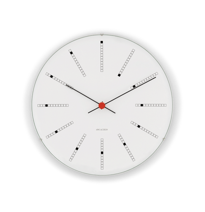 Arne Jacobsen Clocks 43640 Bankers Wall Clock in White/Black/Red