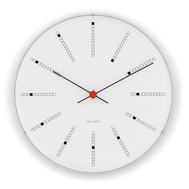 Arne Jacobsen Clocks 43650 Bankers Wall Clock in White/Black/Red