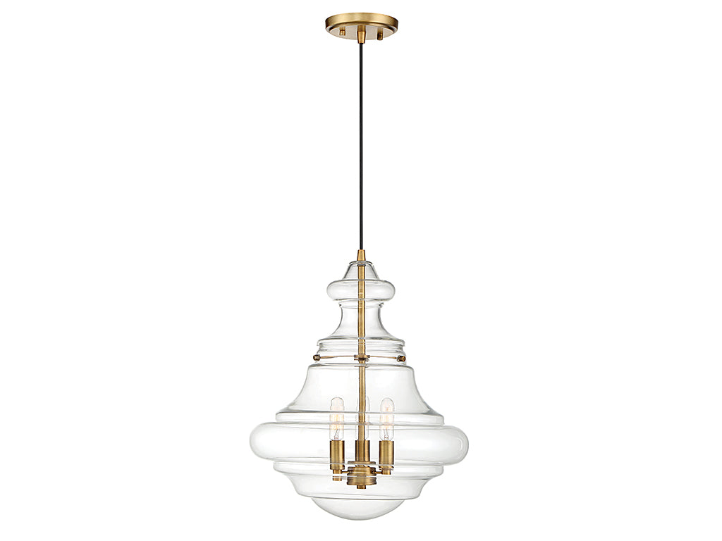 Meridian M70058NB Three Light Pendant in Natural Brass