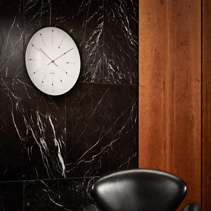 Arne Jacobsen Clocks 43650 Bankers Wall Clock in White/Black/Red