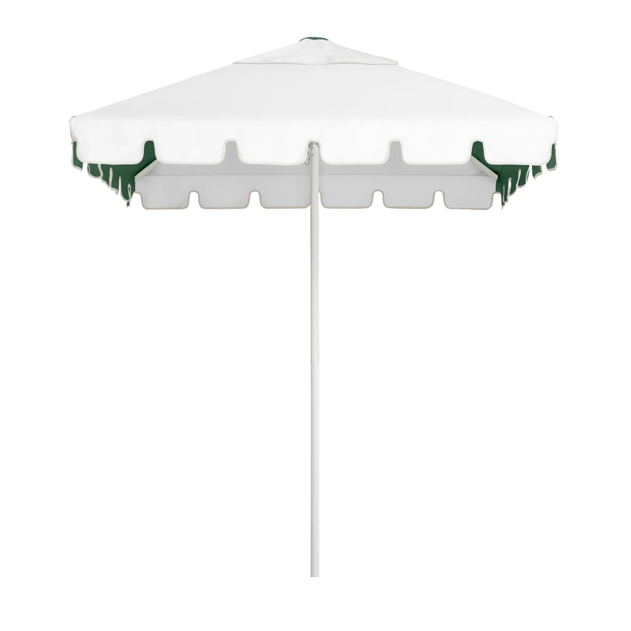 Sage/white Caspar Patio Umbrella with 2m square canopy, sleek keyhole valance, UPF50+ sun protection, and marine-grade durability.