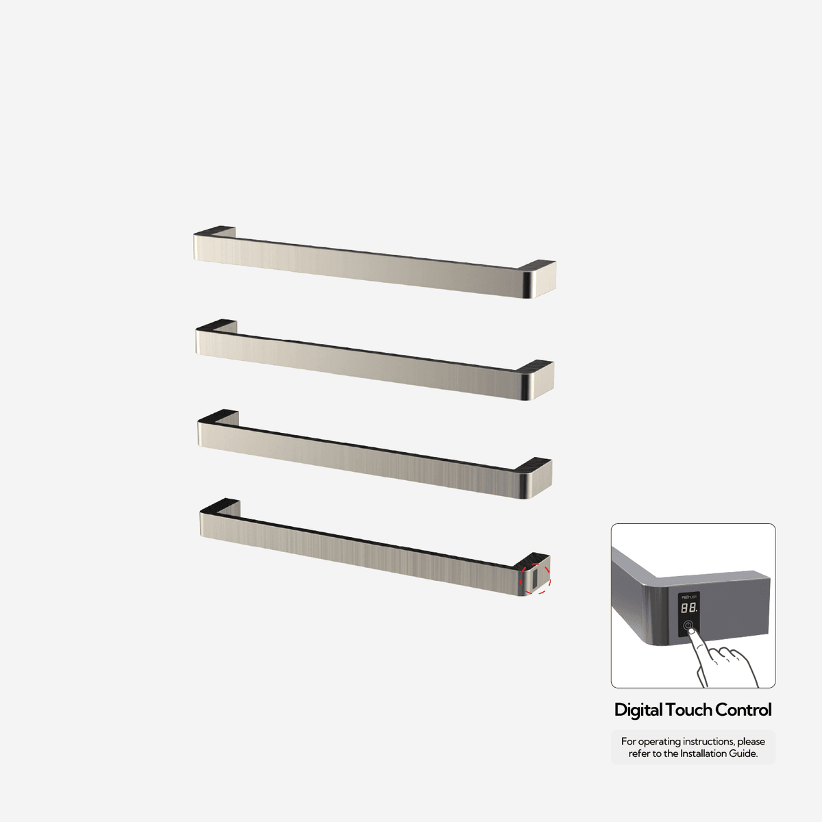 P&Bhusri G12-L-BNI-ME G12 Towel Warmer in PVD Brushed Nickel