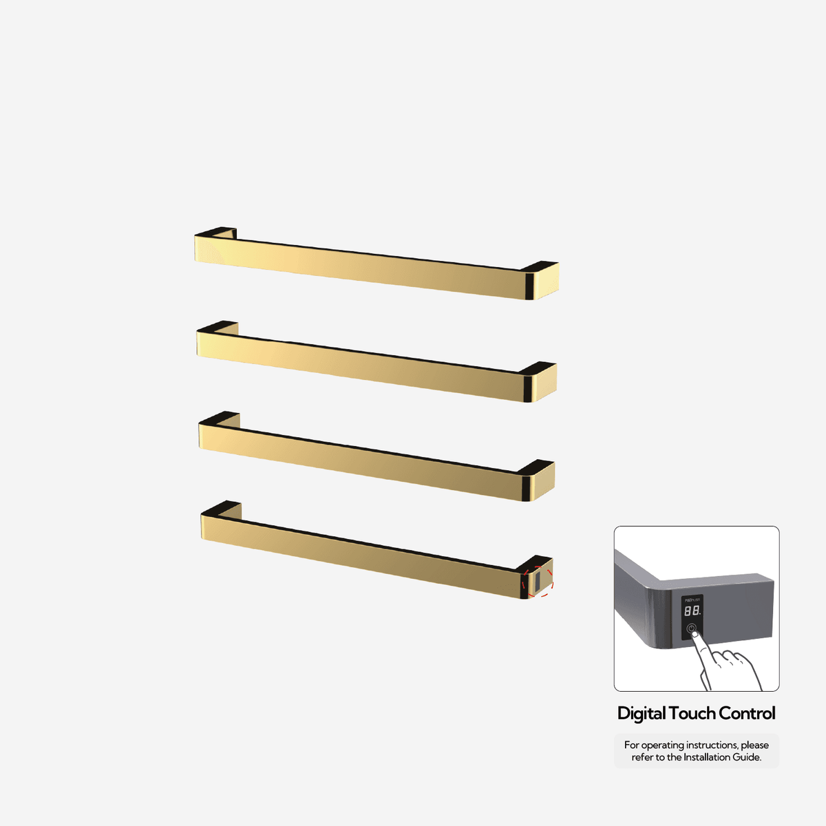 P&Bhusri G12-L-LGD-ME G12 Towel Warmer in PVD Polished Luxury Gold