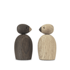 Kay Bojesen 39460 Pair of Sparrows Wooden Figurine Set in Oak/Smoked Oak
