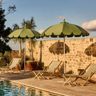 Pagoda is a vintage-inspired umbrella with commercial-grade construction, UPF50+ fabric, and vented canopy by Basil Bangs.