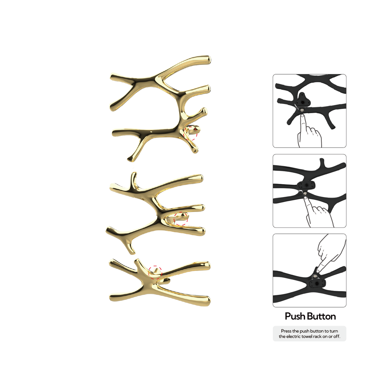 P&Bhusri S7-LMS-PBR-N Daphne's Branch Large + Medium + Small Towel Warmer in PVD Polished Brass