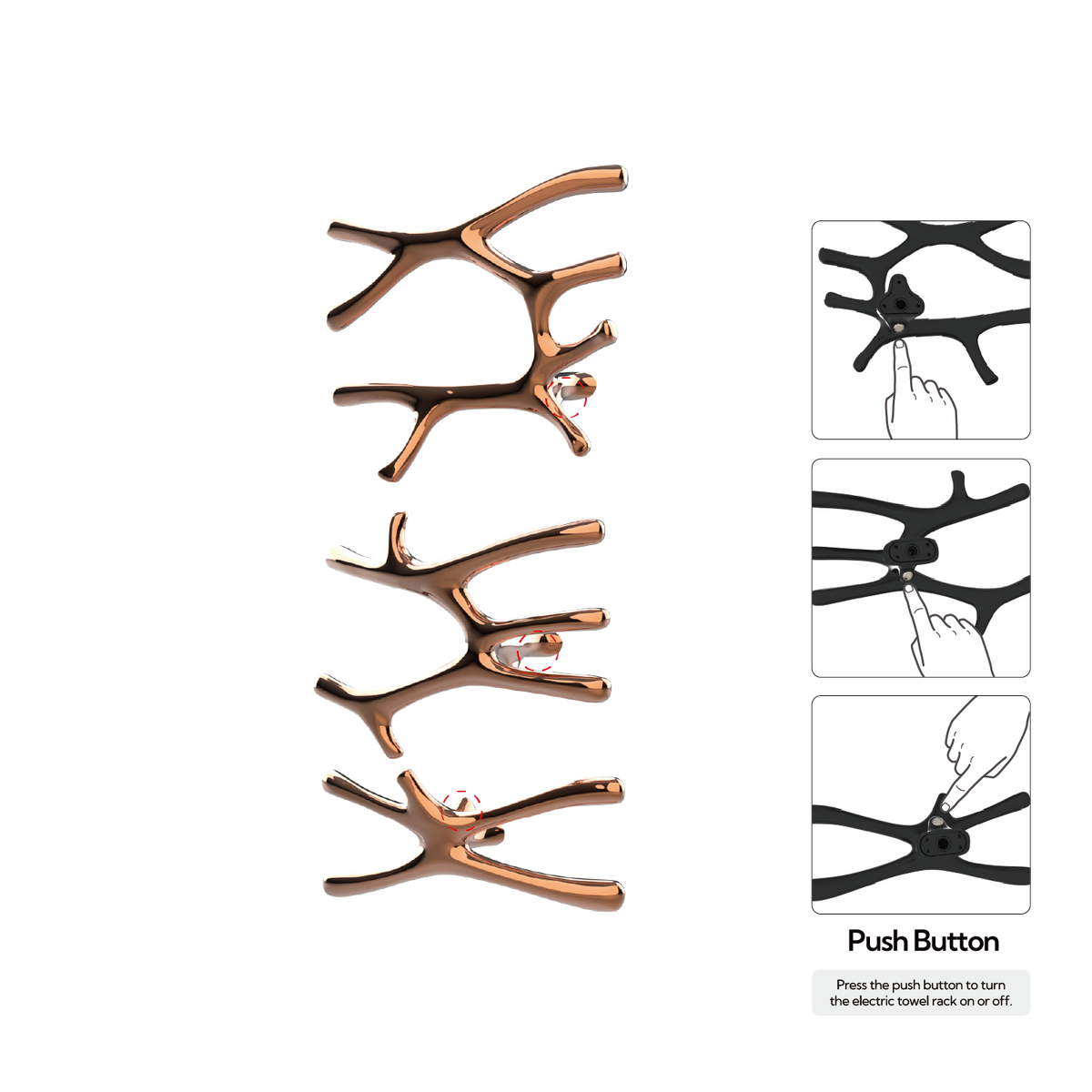 P&Bhusri S7-LMS-RGD-N Daphne's Branch Large + Medium + Small Towel Warmer in PVD Polished Rose Gold