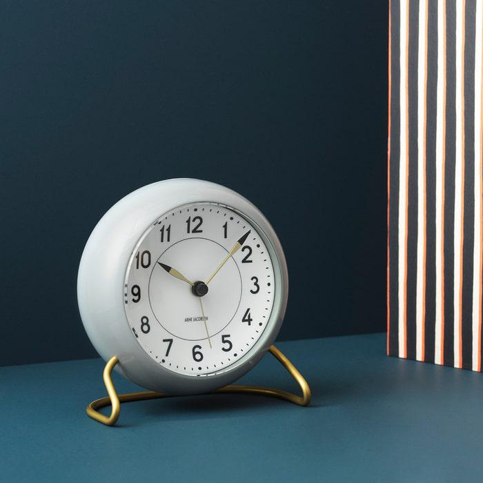 Arne Jacobsen Clocks 43674 Station Table Clock in Grey/White