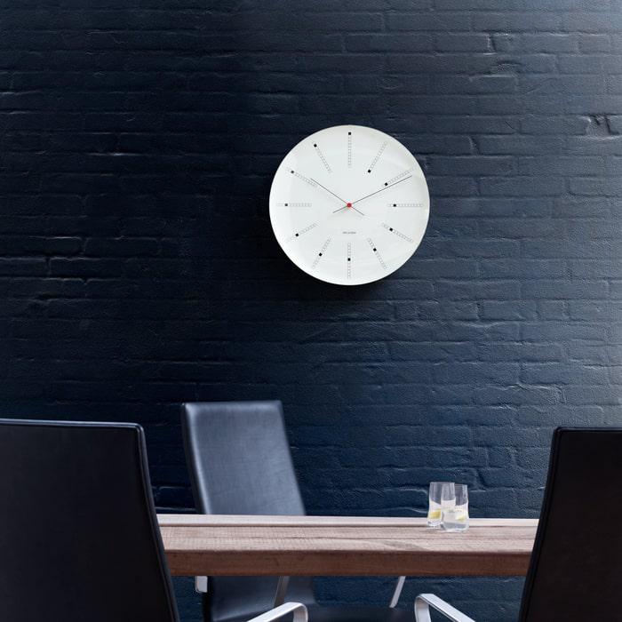 Arne Jacobsen Clocks 43620 Bankers Wall Clock in White/Black/Red
