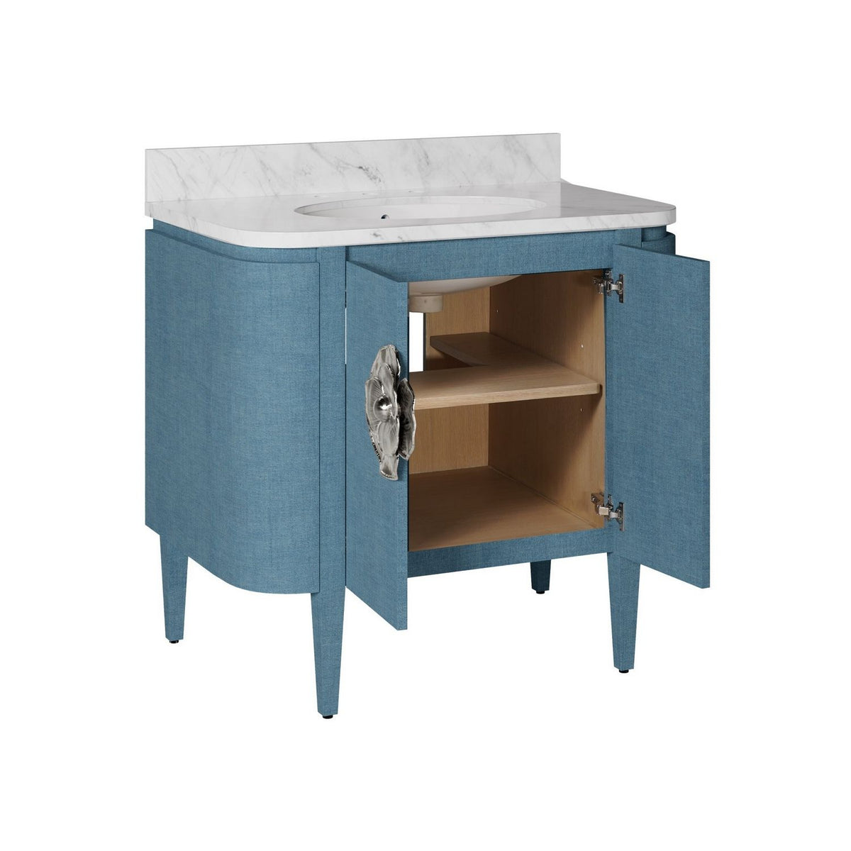 Currey and Company 3800-0015 Briallen 36" Vanity with Oval Undermount Sink in Laquered Blue Linen/Natural/White/Polished Nickel