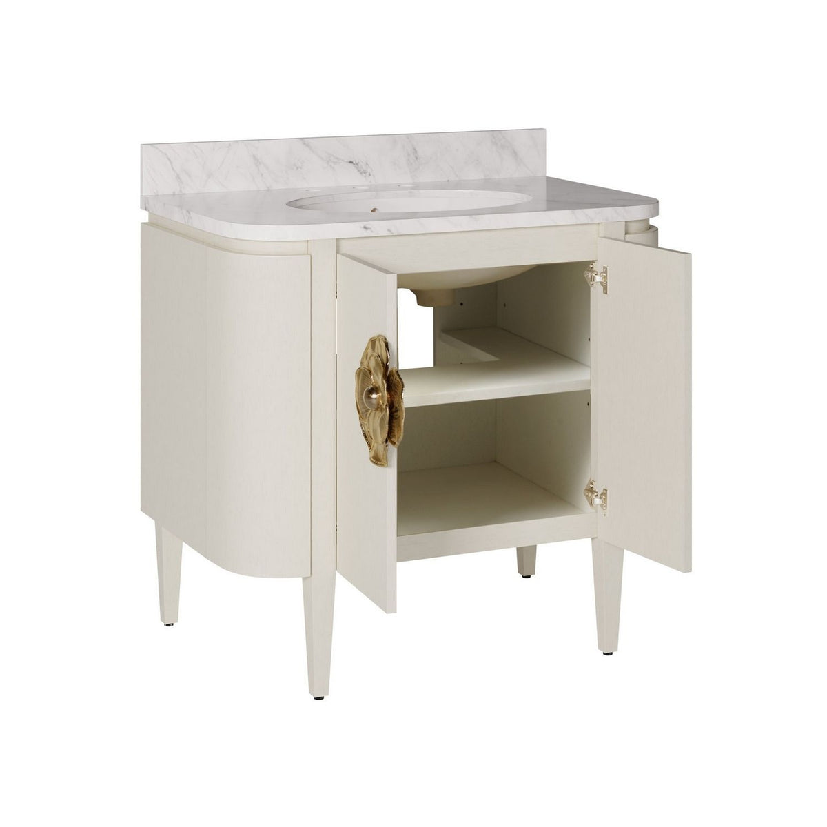 Currey and Company 3800-0016 Briallen 36" Vanity with Oval Undermount Sink in Cerused White/Natural/White/Polished Brass