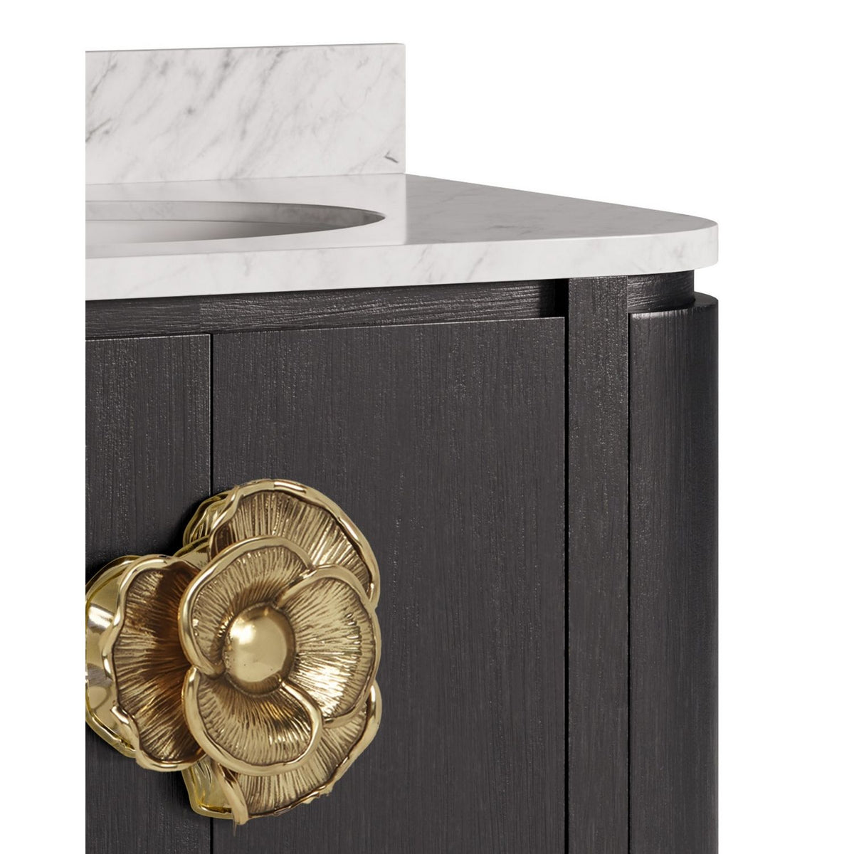 Currey and Company 3800-0017 Briallen 36" Vanity with Oval Undermount Sink in Caviar Black/Natural/White/Light Antique Brass