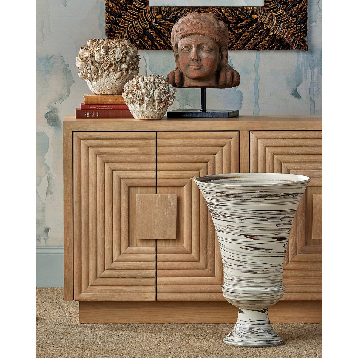 Currey and Company 1200-1010 Jejune Footed Vase in Beige/Brown