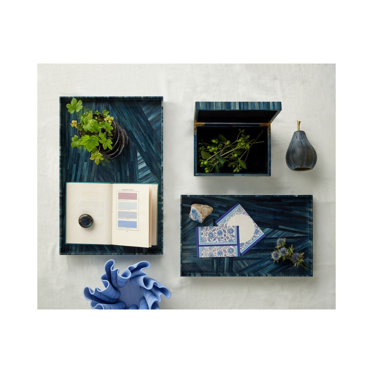 Currey and Company 1200-1067 Winter Harvest Box in Blue