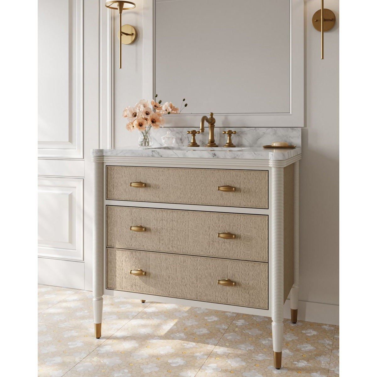Currey and Company 3800-0018 Aster 36" Vanity with Rectangular Undermount Sink in Off-White/Fog/Natural/White/Polished Brass