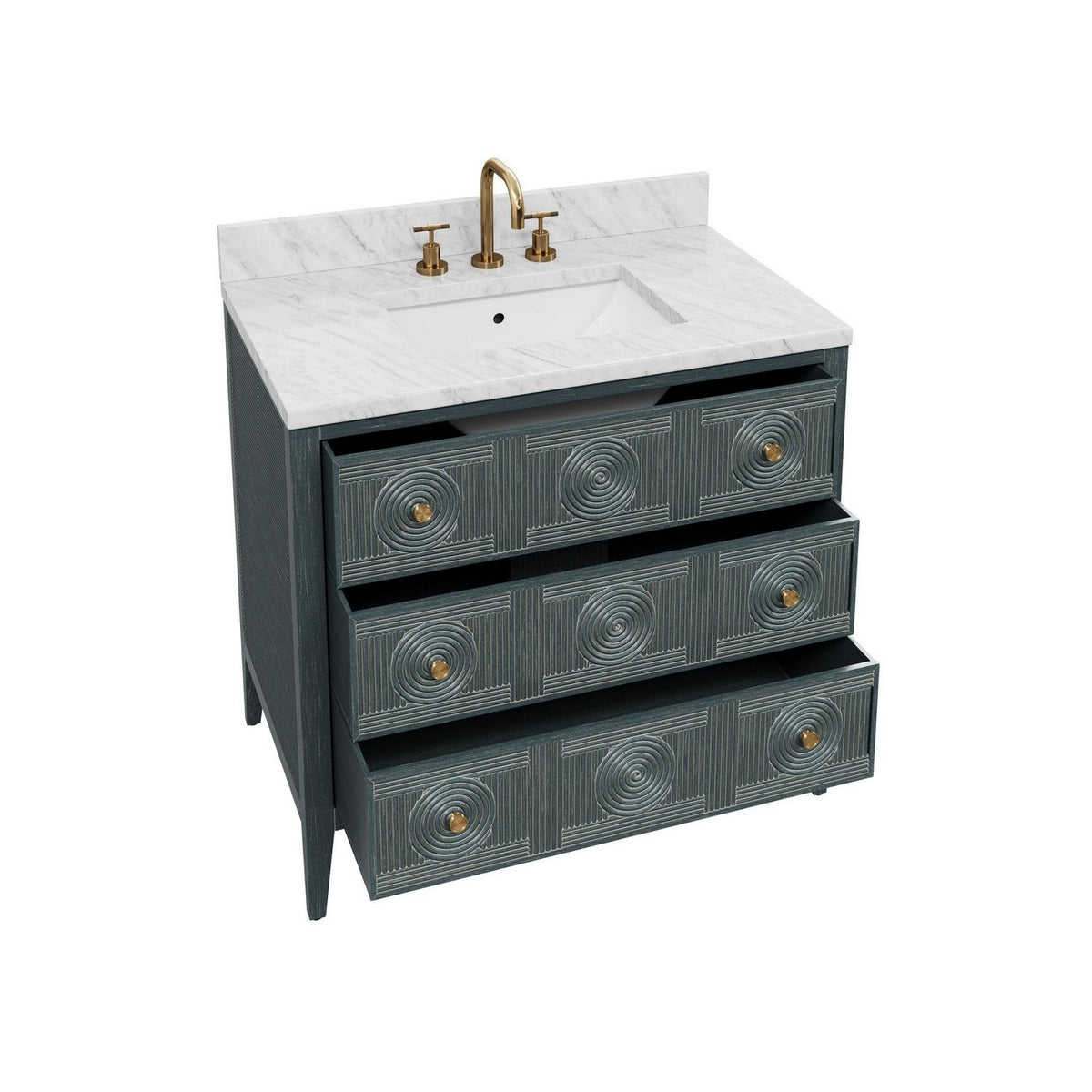Currey and Company 3800-0019 Santos 36" Vanity with Rectangular Undermount Sink in Vintage Navy/Natural/White/Brushed Brass/Polished Nickel
